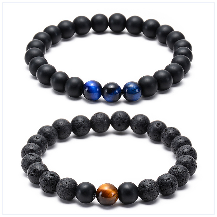 Hot Sale Natural Stone Yellow Blue Tiger Eye Stone Couple Bracelets Lava Volcanic Stone Frosted Stone Bracelets