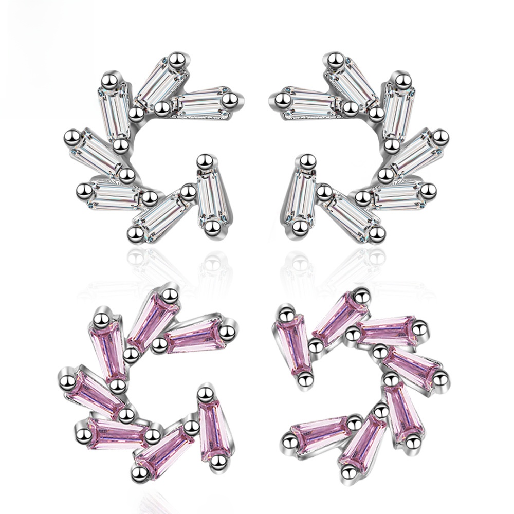 Geometric Radiant Windmill Stud Earrings Zircon Copper With Silver Earring Post Minimalist Jewelry For Women