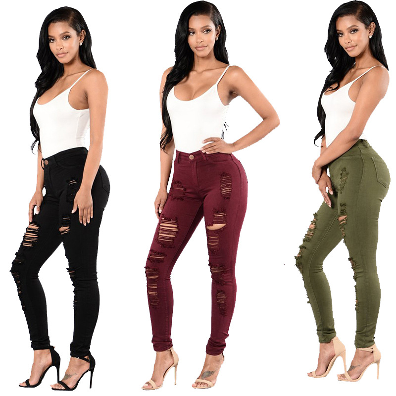 Women's High Waist Ripped Skinny Jeans Distressed Stretch Denim Pencil Pants Slim Fit Butt Lifting Trousers For Streetwear Fashion Daily Wear