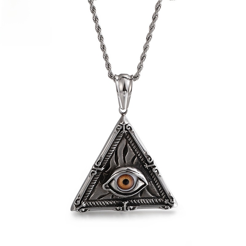 Vintage 316L Stainless Steel All-Seeing Eye Triangle Pendant Necklace For Men Women Retro Gothic Punk Providence Eye Religious Jewelry