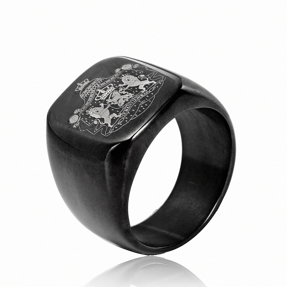 Vintage Netherlands France Coat of Arms Signet Ring Stainless Steel Lion Crown Heraldic Shield Punk Band Ring for Men Retro Biker Jewelry Gift