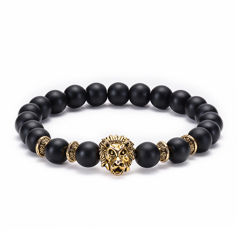 Hot Sale 8mm Black Matte Lion Leopard Head Bracelet Elastic Beaded Owl Buddha Bead Natural Stone Bracelet