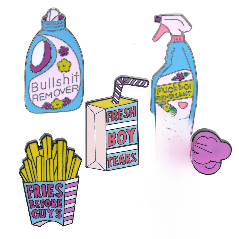 Funny Enamel Pins Set Creative Laundry Detergent Spray Bottle Fries Before Guys Juice Box Alloy Brooches For Backpack Clothing Decoration Humorous Lapel Badges Jewelry