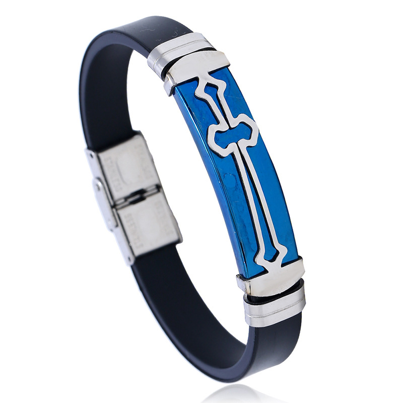Men's Stainless Steel Silicone Bracelet Cross Pattern Hollow Punk Casual Jewelry Bangle With Fold-over Clasp