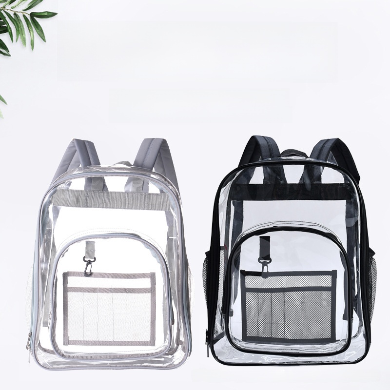 Clear Backpack Waterproof PVC Transparent Large Capacity Travel School Bag For Students Kids Adults Heavy Duty Security Approved Multi-pocket Daypack Stadium Approved Clear Bag