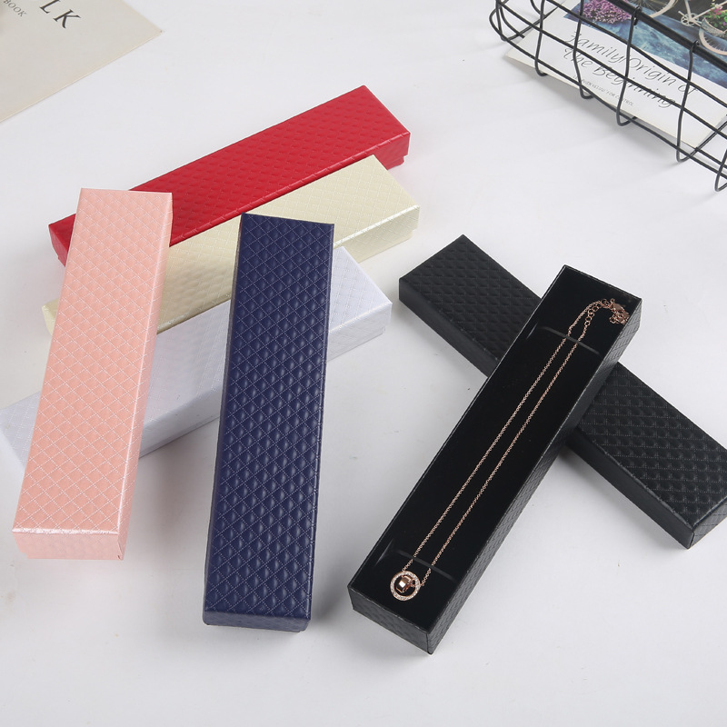 Long Rectangular Jewelry Gift Box With Diamond Pattern Texture Paperboard Cardboard Necklace Bracelet Packaging Storage Box For Jewelry Display And Gift Giving Multiple Colors