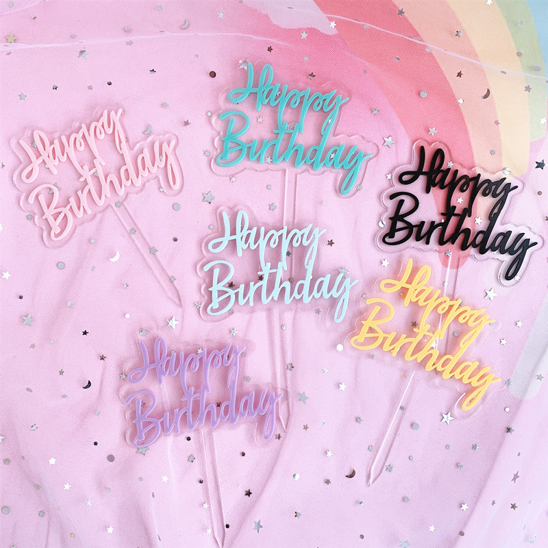Acrylic Happy Birthday Cake Topper Super Dad Mirror Gold Black Multi Color Cake Decoration For Father's Day Birthday Party Baking Insert Plugin Supplies