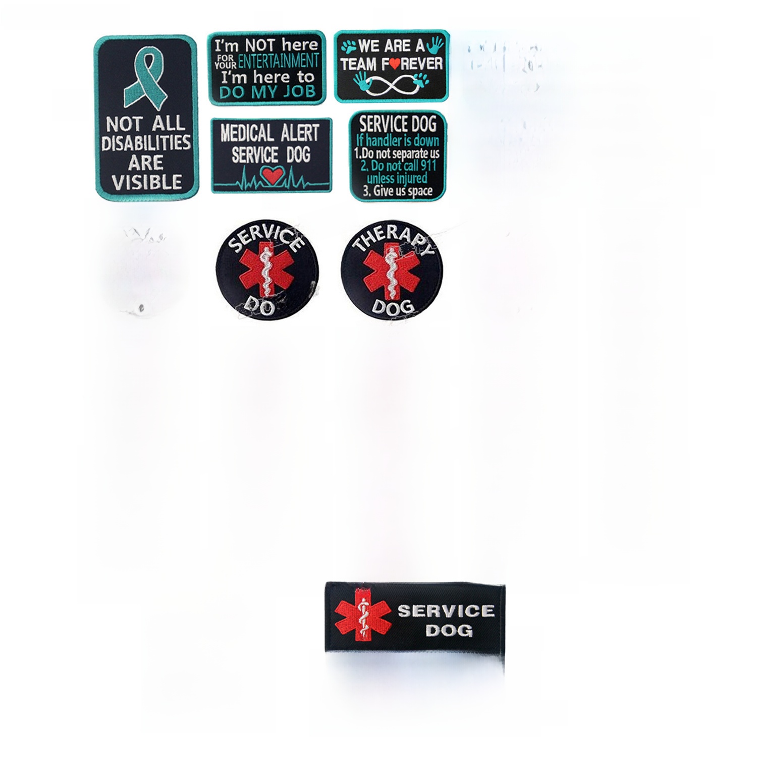 Embroidered Polyester Fabric Service Dog Patches Tactical Medical Alert Hook and Loop Identification Labels for Working Dog Vests Harnesses Outdoor Pet Accessories