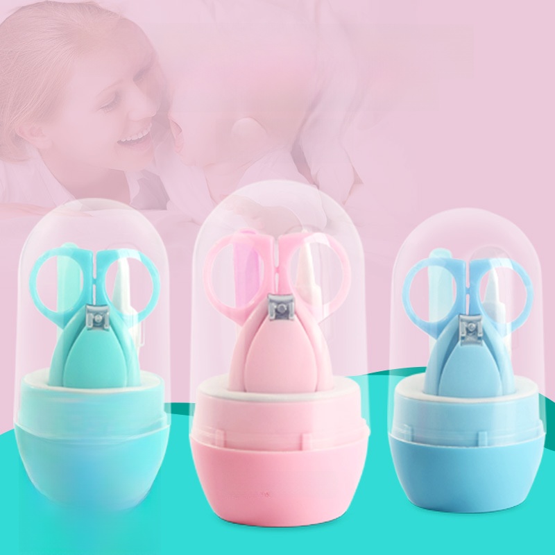 Baby Nail Care Kit 4Pcs Set Stainless Steel Round Tip Safety Scissors Clipper Tweezer Nail File Set With Portable Capsule Case For Newborn Infant Toddler Blue Green Pink