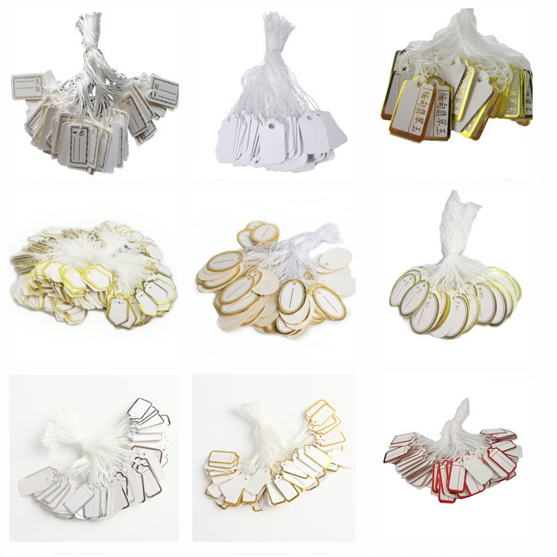 500pcs Blank Jewelry Price Tags with White Cotton String Paper Pricing Labels with Gold Silver Red Borders for Jewelry Clothing Accessories Pricing and Identification