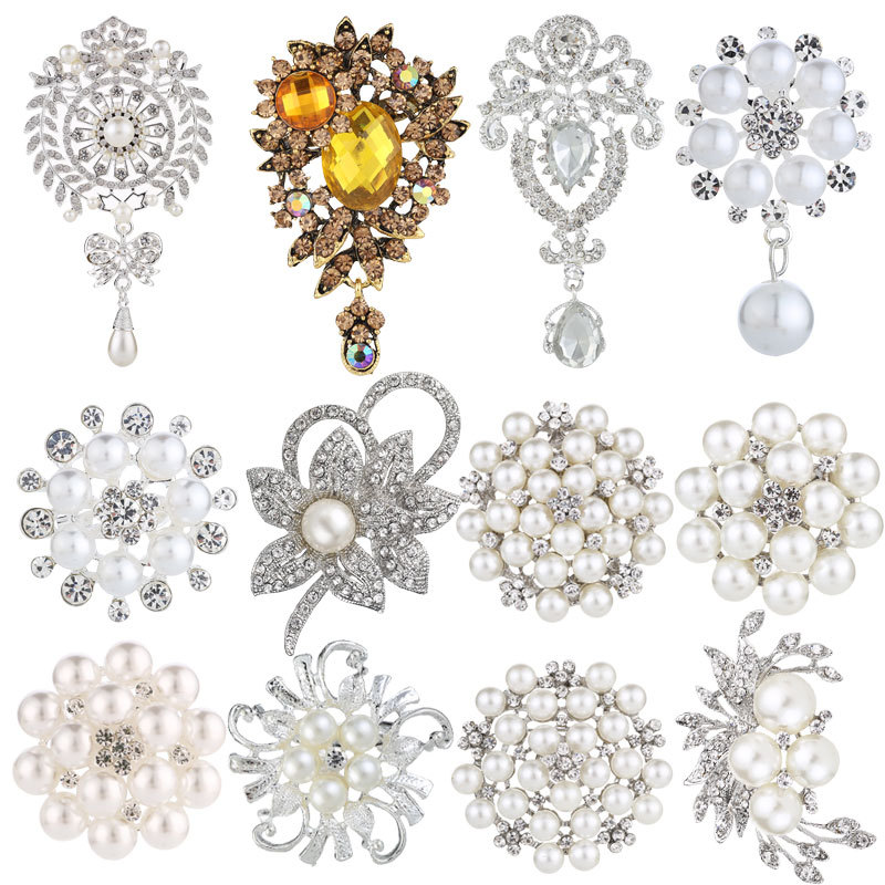 Elegant Alloy Rhinestone Pearl Brooch Pin Flower Animal Shape For Women Wedding Party Jewelry Vintage Fashion Dress Accessories With Pearl And Crystal