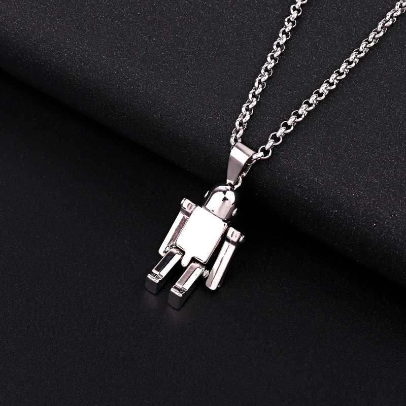 Cool Silver Alloy Robot Pendant Necklace Individual Unisex Hip Hop Jewelry With Metal Link Chain Personalized Neck Accessory For Daily Party Gift