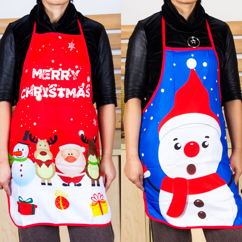 Merry Christmas Decorative Apron Washable Polyester Fabric For Bar Restaurant Waiter Service Kitchen Party Cute Santa Snowman Reindeer Cartoon Pattern Adult Costume
