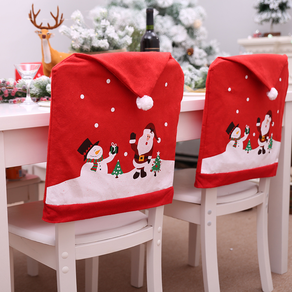 Christmas Chair Cover Non-woven Fabric Santa Claus Snowman Printed Chair Back Covers For Dining Room Home Party Decorations