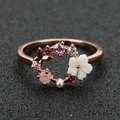 Rose gold butterfly flower ring with pink crystals and shell petal design - Size 6 / Rose Gold
