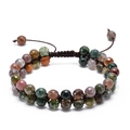 Bracciale a doppia fila in agata indiana fatto a mano con pietre naturali da 6mm - Agata Indiana Sfaccettata Multicolore a Doppia Fila