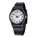 Minimalist black silicone quartz watch with white dial and numeric markers - Black