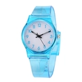 Detail of blue transparent silicone watch with white dial and simple quartz movement - Transparent Blue