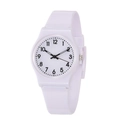Minimalist white silicone watch showing matte texture and Arabic numeral dial details - White