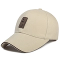 Khaki cotton baseball cap with EDIKO premium faux leather patch and curved brim - Light Beige with Brown Label