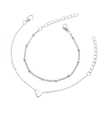 Bohemian style double-layer silver heart charm and beaded satellite chain bracelet set - Silver
