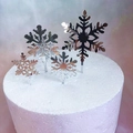 Set of 4 silver mirror acrylic snowflake cake toppers in various sizes for party - Style 208 / Silver with Handle