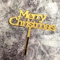 Golden acrylic Merry Christmas cake topper with mirrored finish for holiday party décor - Style 264 / Mirror Gold