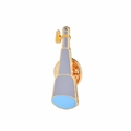 Detailed view of the enamel metal space bottle brooch with secure butterfly clasp closure - Telescope