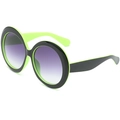Oversized retro round sunglasses featuring a bold black and neon green frame design - Black/Green Frame Gradient Grey