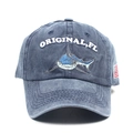 Vintage washed navy blue baseball cap with shark embroidery and American flag patch - Adjustable / Navy Blue