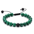 Adjustable braided bracelet with green malachite beads and black matte lava stones - Green Malachite with Black Matte Beads (No. 8)