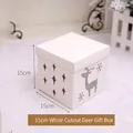 15cm white hollow Christmas gift box featuring reindeer and star patterns - 15cm White Hollow Reindeer Gift Box