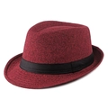 Sombrero fedora clásico burdeos con cinta negra y acabado de punto texturizado - 56-58cm / Rojo Brillante