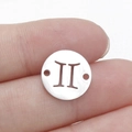 Polished stainless steel Gemini zodiac charm with dual connector holes in silver finish - Gemini Style (Steel 3)