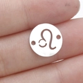 Silver mirror stainless steel Leo zodiac charm with double holes for DIY jewelry - Leo Style (Steel 5)