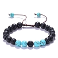 Bracciale di perle 8mm in pietra lavica e occhio di tigre blu con cordino regolabile - Turchese + Pietra Lavica