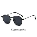 Classic C1 black metal frame sunglasses with dark grey lenses and hexagonal design - Black Frame Black Grey Lens