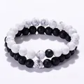 Detail of white turquoise and matte black agate beaded bracelets set with elastic cord - White Howlite & Matte Black Bracelet Set (Combo 4)