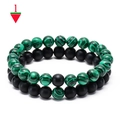 Detail view of malachite and matte agate beaded bracelets set for men and women - Malachite & Matte Black Bracelet Set (Combo 1)