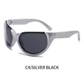 Gafas de sol deportivas Y2K con montura plateada elegante y lentes gris oscuro retro - Marco Plateado Lente Gris Negro
