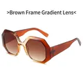 Oversized irregular octagon sunglasses with tea transparent frames and gradient lenses - Tea Frame Gradient Tea Lens