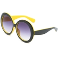 Übergroße Retro-Rundsonnenbrille mit gelb-schwarzem Rahmen und lila Verlaufsgläsern - Schwarz/Gelber Rahmen Verlauf Grau