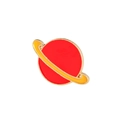 Creative enamel planet brooch with red sphere and yellow orbital ring on white background - Planet
