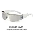 Lunettes de soleil punk sans monture avec verres miroir argentés et strass brillants - Monture Argentée Verre Miroir Argent (C6)