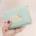 Portefeuille femme pliable vert menthe avec perle et fermoir cœur vintage - Vert Clair
