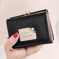 Portefeuille court vintage en cuir PU noir avec épingle en perle et fermoir doré - Noir