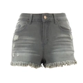 Short en jean taille haute gris moyen pour femme avec déchirures et ourlet effiloché - S / Gris