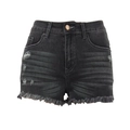 Short en jean taille haute gris foncé avec détails déchirés et ourlet effiloché - S / Noir