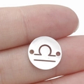 Silver mirror stainless steel circular Libra zodiac charm with double connector holes - Libra Style (Steel 7)