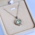Double heart pendant necklace with moonstone and white crystals in a jewelry box - Green